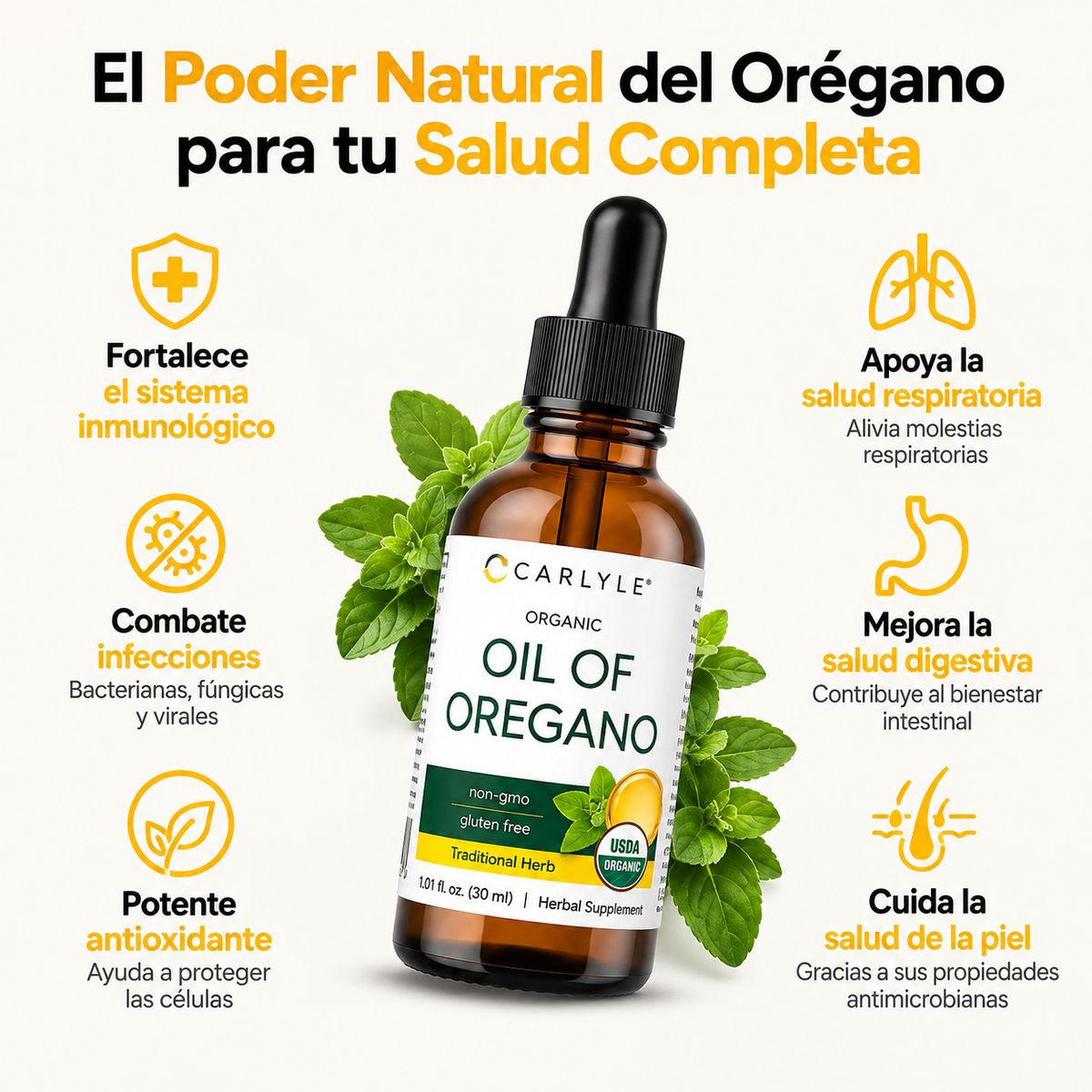 CARLYLE® /  aceite de orégano producto anti oxidante, inflamatorio y microbiano