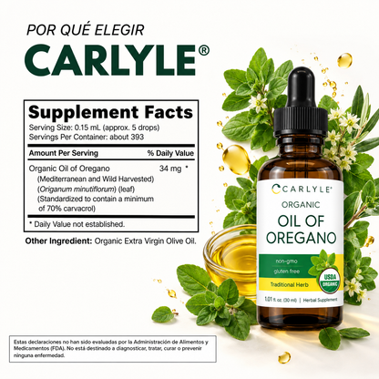 CARLYLE® /  aceite de orégano producto anti oxidante, inflamatorio y microbiano